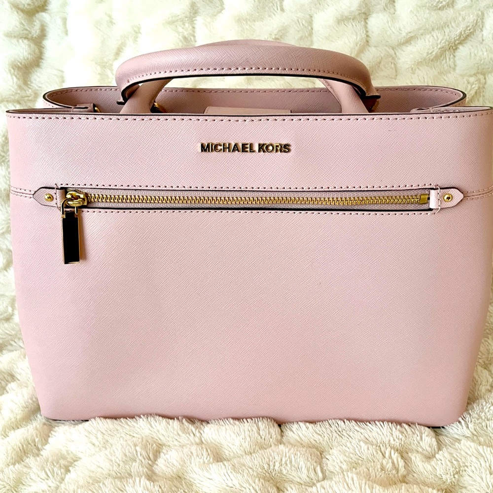 MICHAEL KORS Hailee Pale Pink Medium Leather Satchel